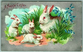 Raphael Tuck Happy Easter White Rabbit Bunny Family Embossed Foiled Postcard I11 - £5.39 GBP