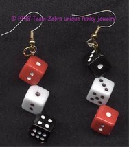 Huge Funky Dice EARRINGS-Casino Craps Game Lucky Charms Jewelry-RED Black White - £7.80 GBP