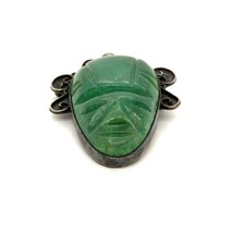Vintage Sterling Signed Mexico Carved Jade Aztec Goddess Warrior Mask Brooch Pin - £75.16 GBP