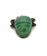 Vintage Sterling Signed Mexico Carved Jade Aztec Goddess Warrior Mask Br... - £74.53 GBP