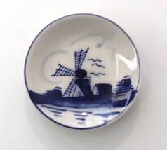 Vintage Handpainted Delft Blue Colour Miniature Windmill Plate Hangable 2.5&quot; - £7.17 GBP