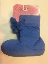 Charter Club Womens Blue Heart Quilt Pom Pom Boot Slippers  Large L - £9.58 GBP
