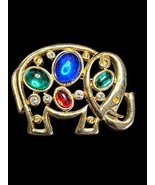 Vintage Elephant Brooch Pin Red Blue Lucite Acrylic Clear Rhinestones Go... - €25,74 EUR