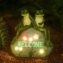 Solar Frog Lovers Statue for Garden Decor - Outdoor Lawn Decor Figurines for Pat - £43.16 GBP