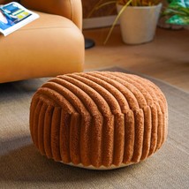 Unstuffed Pouf Ottoman Soft Bean Bag Storage Pouf Cover 20X20X8, Round, Caramel - £33.79 GBP