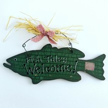 Fish Tales Welcome Wooden Green Fish Hanging Sign Home Decor Cabin Decoration