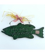 Fish Tales Welcome Wooden Green Fish Hanging Sign Home Decor Cabin Decor... - £6.38 GBP