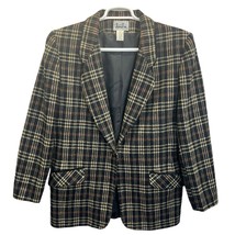 David N Womens Vintage Wool Blazer Black Brown Size 10 PLaid One Button Preppy - £25.04 GBP
