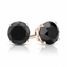 2.75CT Black Round Brilliant Solid 18K Rose Gold Screwback Stud Earrings - £171.62 GBP