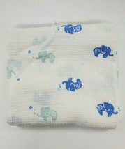 Aden + Anais White Green Blue Elephant Baby Blanket Muslin Swaddle Security B32 - £13.38 GBP