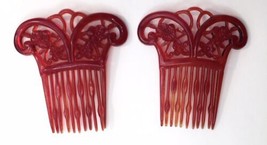 Vintage Red Art Deco &quot;Style&quot; Hair Combs (Pair) Plastic Made in USA - £23.89 GBP