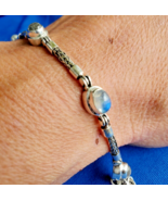 Moonstone Byzantine 925 Sterling Silver Bracelet Woven Braided Chain 7.5... - $270.75