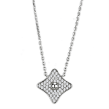 3W430 - Rhodium Brass Necklace with AAA Grade CZ  in Clear - $402.60 MXN