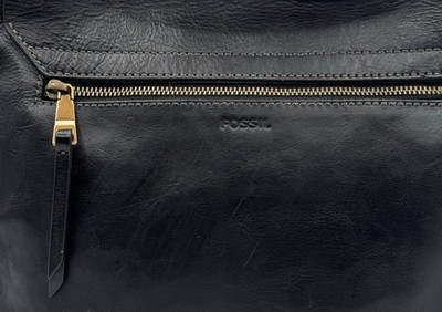 Fossil Harper Crossbody Bag Black Cow Hide Leather Large Flap Brass Key Saddle Item image 5
