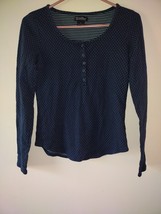 LUCKY BRAND Women Navy Blue Polka Dot Henley Long Sleeve Top Size Small EUC - $11.88
