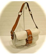 COACH WHITE LEATHER CARGO HANDBAG PURSE WITH BROWN TRIM - £37.77 GBP