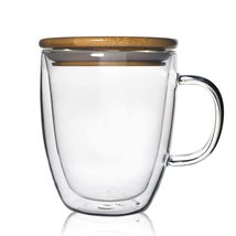 Double-walled Borosilicate Glass Mug for Infusing Coffee, Milk, Tea (15 Oz Bambo - £9.98 GBP