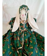 Holiday Rabbit Sitting Holiday Cloth Doll Stuffed Decoration Green Seasonal - £8.19 GBP