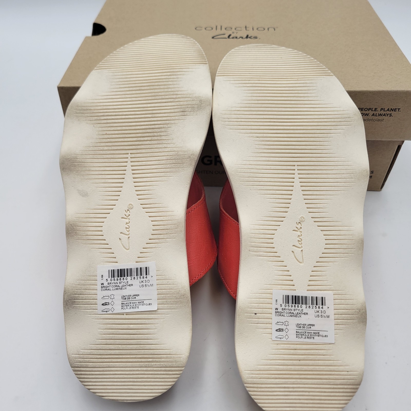 Clarks Women's Brynn Style Flat Sandal Bright Coral Leather Size 5.5 Comfort Item image 8