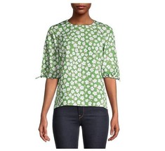 Alfani Womens XXL Green Small Bloom Floral Drawstring Sleeve Blouse Top NWT Y32 - £21.97 GBP