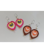 Crochet Peacock Feather Earrings / Handmade Earrings / Brown and Pink Ea... - $15.17 CAD