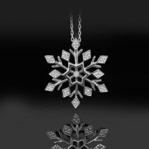 1.70Ct Round Cut Simulated Diamond 14K White Gold Plated Snowflake Shape Pendant - £44.17 GBP