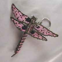 Handmade Dragonfly Beaded Keychain, Bag Charm - £11.25 GBP