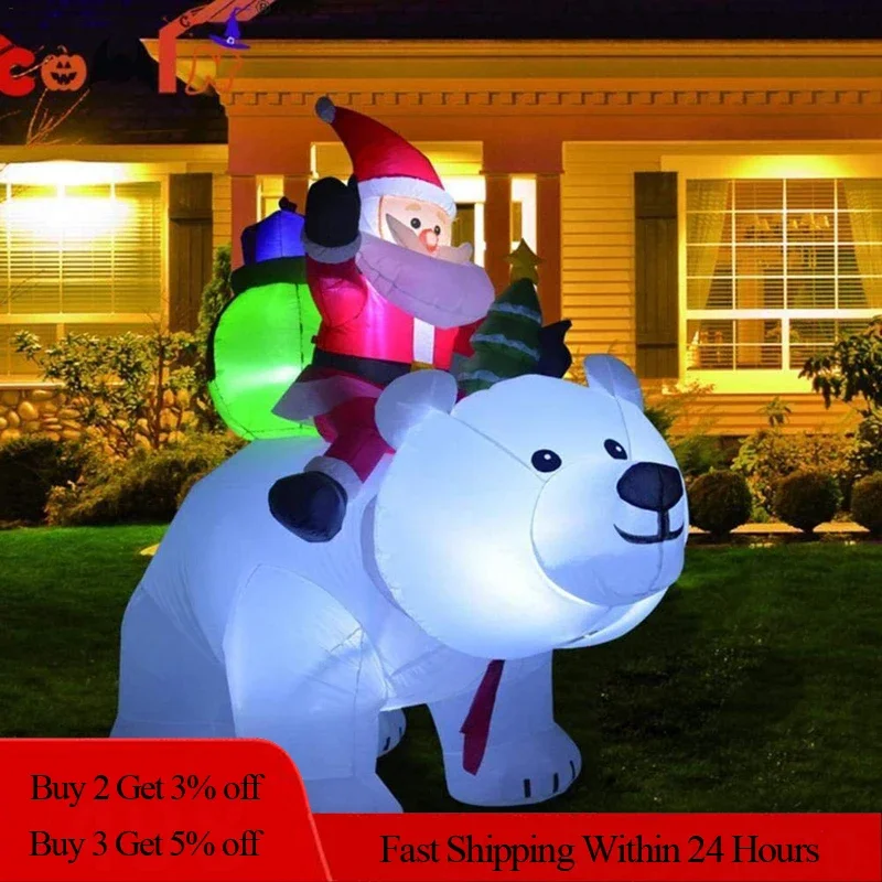Inflatable Santa Claus Riding Polar Bear 2M Christmas Inflatable Toy Doll Indoor - £49.64 GBP+