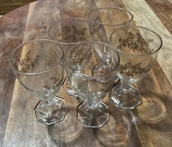 Gold Leaf Stem Glasses Set Of 5 Vintage - £17.74 GBP