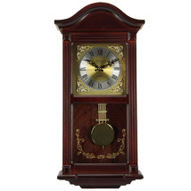 Bedford Clock Collection 22 Inch Wall Clock in Mahogany Cherry Oak Wood with Br - £129.64 GBP