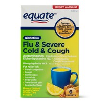 EQUATE Nighttime Flu &amp; Severe Cold &amp; Cough Packets - 650 mg, 6 in Pack.. - £13.30 GBP