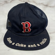 Vintage Boston Red Sox Mesh Snapback Trucker Hat Coke and Smile MLB Navy Patch - £46.40 GBP