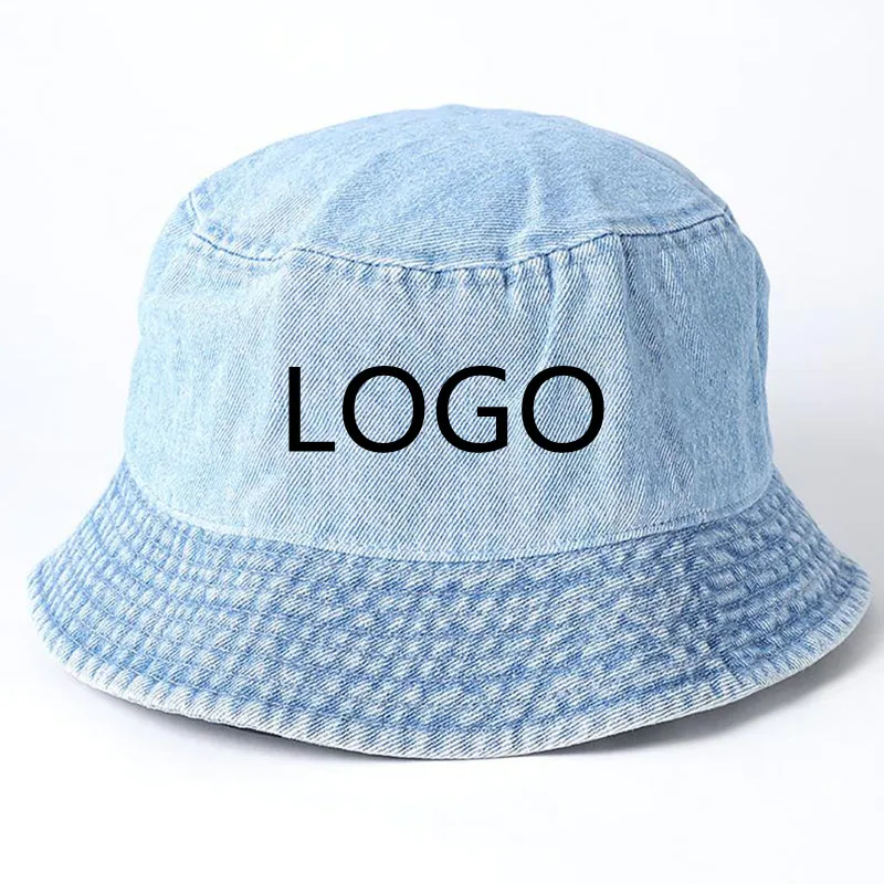 Print Logo Cotton Bucket Hats Women Designer DIY Washed Denim Fisherman Hat Bob  - £95.73 GBP