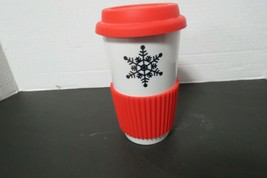 Walgreens Ceramic Red White Travel Mug W/Silicone Lid And Red Grip 12 Oz - £15.22 GBP