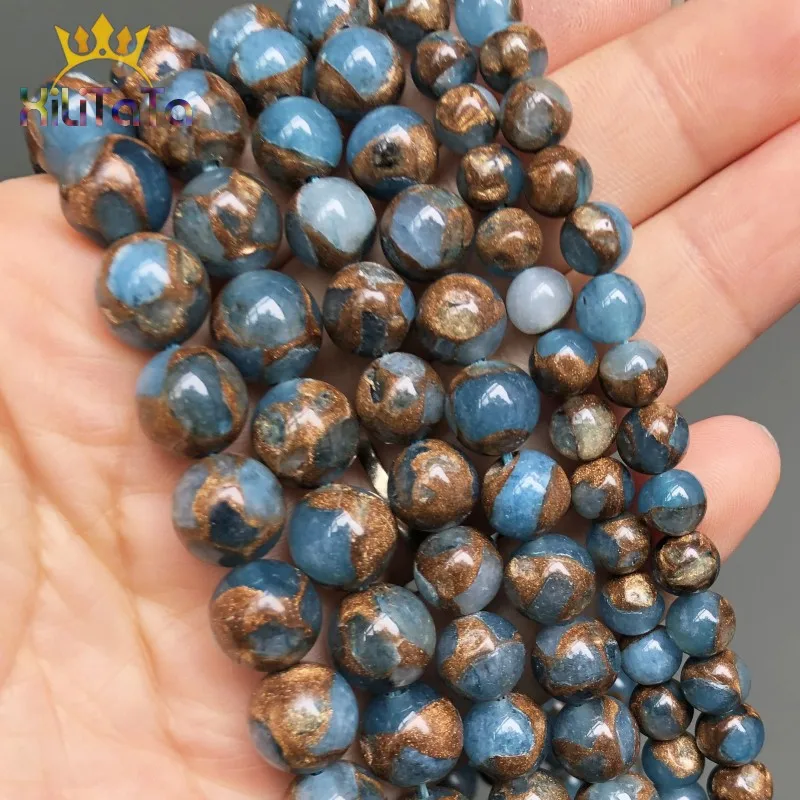 Lake Blue Cloisonne Round Stone Beads Natural Spacer Beads For Jewelry Making - £6.23 GBP