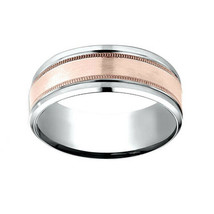 Comfort-Fit Drop Milgrain Satin Wedding Men&#39;s Band Ring Two-Tone Gold Plated 8MM - £208.18 GBP