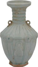 Vase Hexagonal Double Ear Celadon Colors May Vary Green Variable Handmade - £126.80 GBP