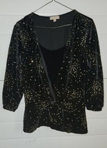 Womens Choices Black Gold Shiny Holiday Top Longsleeve Large Festive Pin... - $16.99