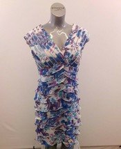 Jessica Sleeveless Dual V Neck Back Zip Layered Dress Size 12 Blue Purple - £10.27 GBP
