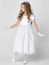 Girls White First Communion Dress w/ Embroidered Tulle &amp; Sequins (195) - $3,579.37 MXN