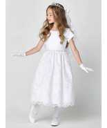 Girls White First Communion Dress w/ Embroidered Tulle &amp; Sequins (195) - $3,556.79 MXN