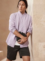 BANANA REPUBLIC Men Shirt Purple CAMDEN FIT Button Up Linen Size L - $12.47