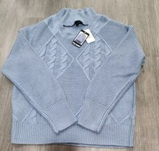 Steve Madden  Blue Cable Knit Keyhole Pullover Sweater Med  Oversized Fit Fancy - $15.90