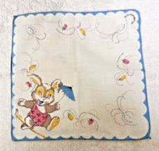 Vintage Hankie Children&#39;s Bunny Umbrella Fireworks Or Candles 8 3/4 Inch - $13.93 CAD
