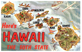 Cartograph Map of Hawaiian Islands Hawaii 50th State Postcard - £7.40 GBP