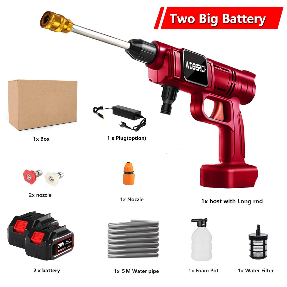 Red Cordless High Pressure Car Wash Washer  Generator Water  Spray Cleaner Car W - £152.24 GBP