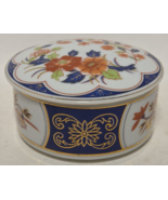 Porcelain Trinket Jewelry Box w/Lid Round Floral UCAGCO IMARI Japan Blue... - $33.90 CAD