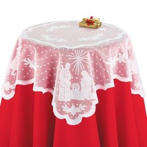 White Lace Square Tablecloth or Valance Nativity Shepherd Wise Men Chris... - $12.65+