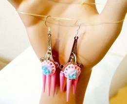 pink chandelier earrings  blue rose long dangles pastel colors handmade ... - $4.99