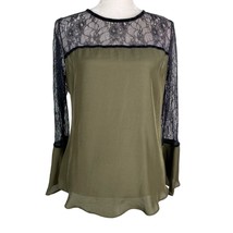 Analili Top Small Olive Black Lace Long Bell Sleeves Newn - £28.41 GBP